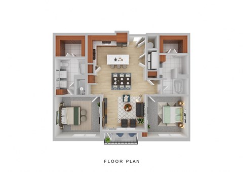 Floor plan for 2 beds, 2 baths, 1238 sqft
